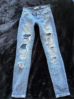 Guess Light Blue Power Curve Mid Ripped Skinny Jeans for Women